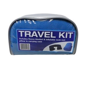 Blue Travel Kit with Fleece Blanket and Neck Pillow